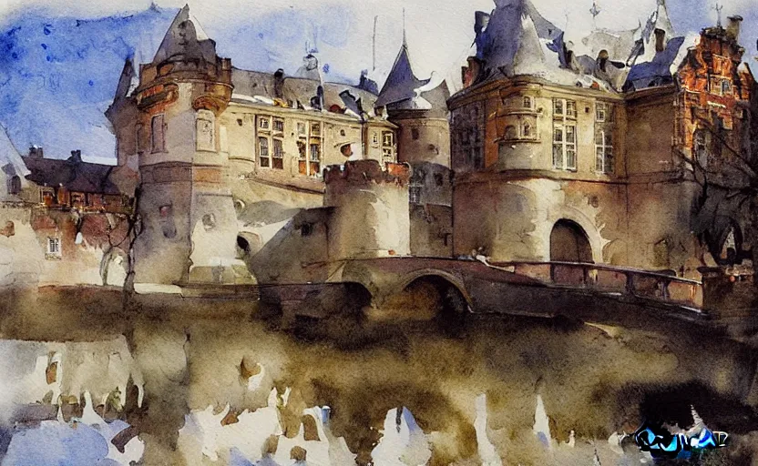 Prompt: orebro castle aquarelle painting by anders zorn