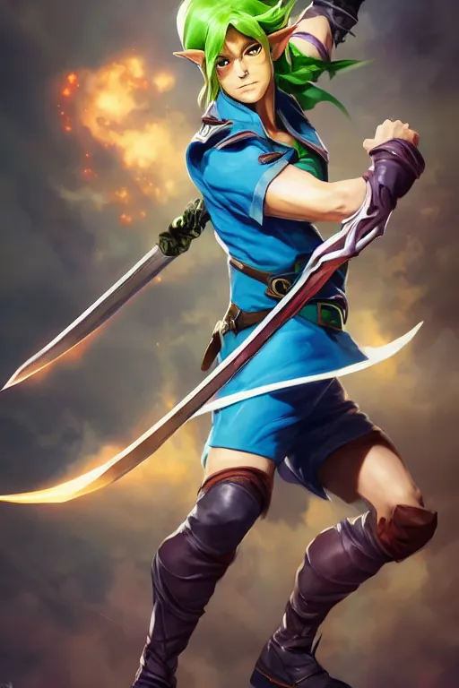 Link striking a menacing Jojo pose , made by Stanley, Stable Diffusion