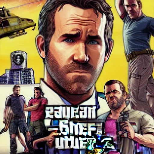 Prompt: Ryan Reynolds in GTA V cover, rockstar games, no text,