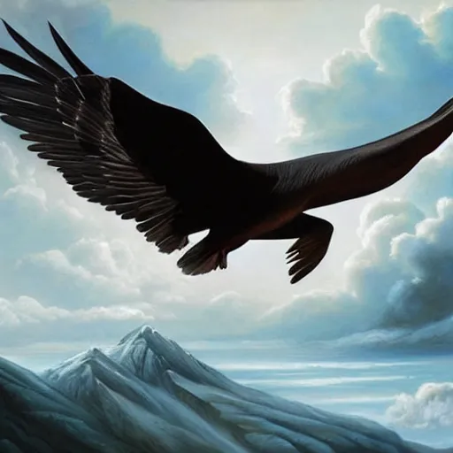 Image similar to a beautiful painting of a condor flying in the sky, matte painting, fantasy art