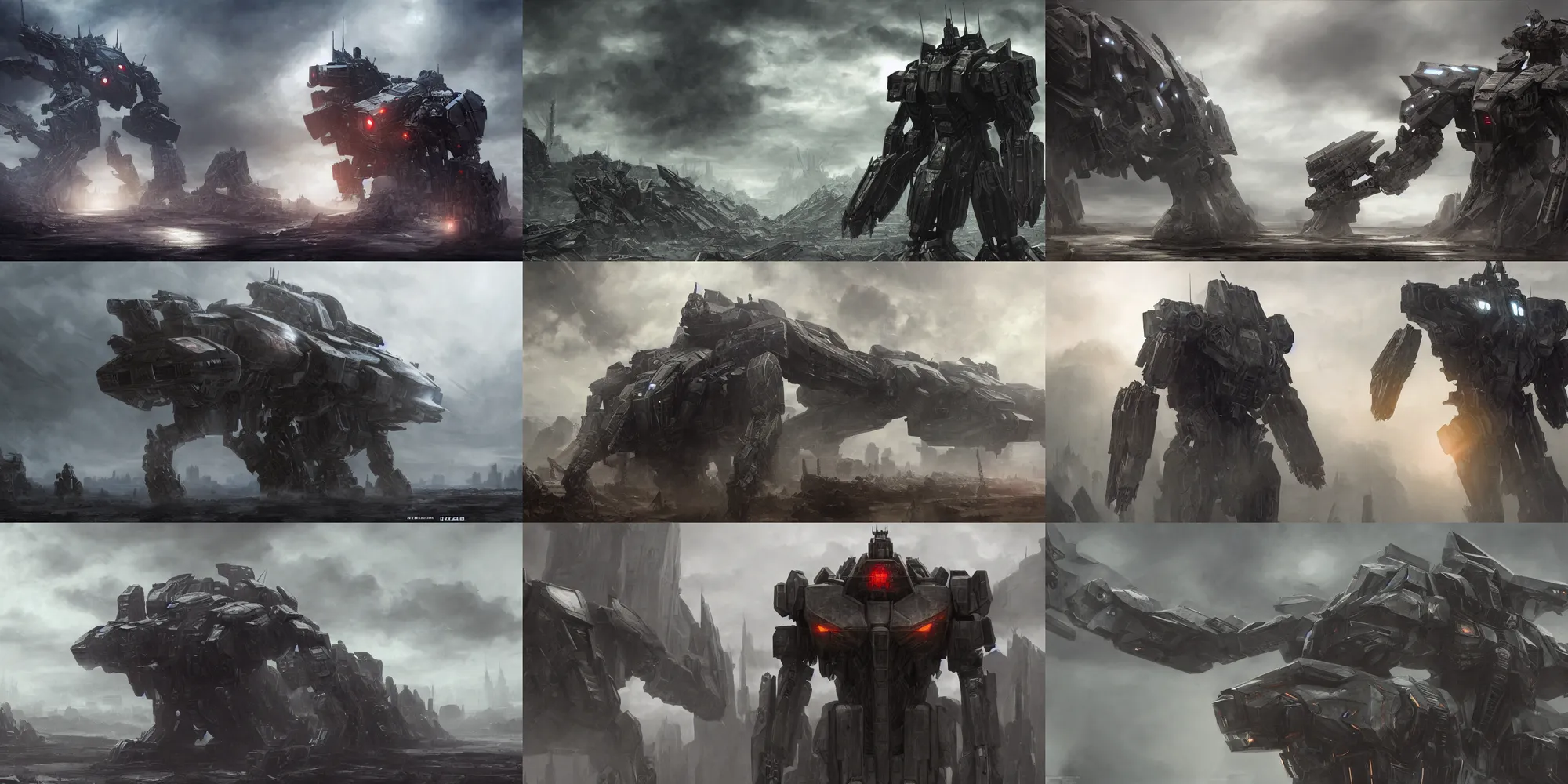 Prompt: a matte painting of a armored core v, marvel cinematic universe concept art, good value control, concept art, digital painting, sharp focus, symmetrical, 4 k, illustration, rule of thirds, sci - fi, elden ring, centered, moody colors, moody lighting, atmospheric