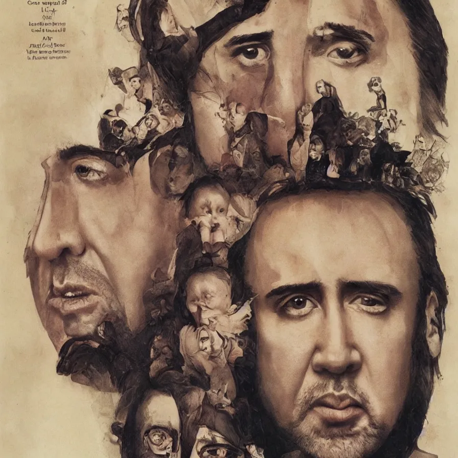 Image similar to a beautiful Nicolas Cage with large eyes and small nose, children\'s book cover