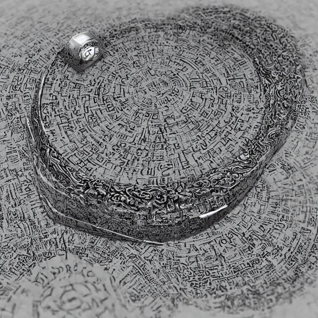 Image similar to the ring from lord if the rings with an imprinted ruler, cm scale imprinted on the inside of the ring, one ring to rule them all, highly detailed, 8 k, trending on artstation, mystic, rpg artwork