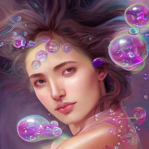 Image similar to dream portrait of KSI, dreamy and ethereal, expressive pose, big pink eyes, exciting expression, fantasy, intricate, elegant, many rainbow bubbles, rose tones, highly detailed, digital painting, artstation, concept art,cyberpunk wearing, smooth, sharp focus, illustration, art by artgerm and greg rutkowskiand alphonse mucha,Salvador Dali.