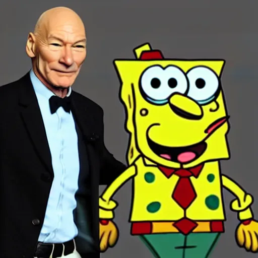 Prompt: patrick stewart in spongebob cartoon