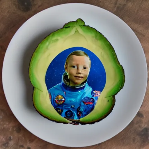 Image similar to neil armstrong as an avocado on the moon