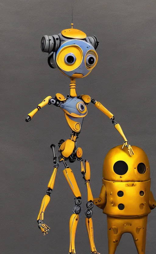 Prompt: a robot in the style of the stop motion movie coraline, dynamic lighting, fantasy concept art, trending on art station, stunning visuals, creative, cinematic, ultra detailed