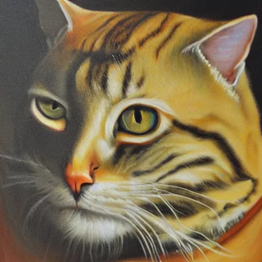 Image similar to oil in canvas of an old king cat