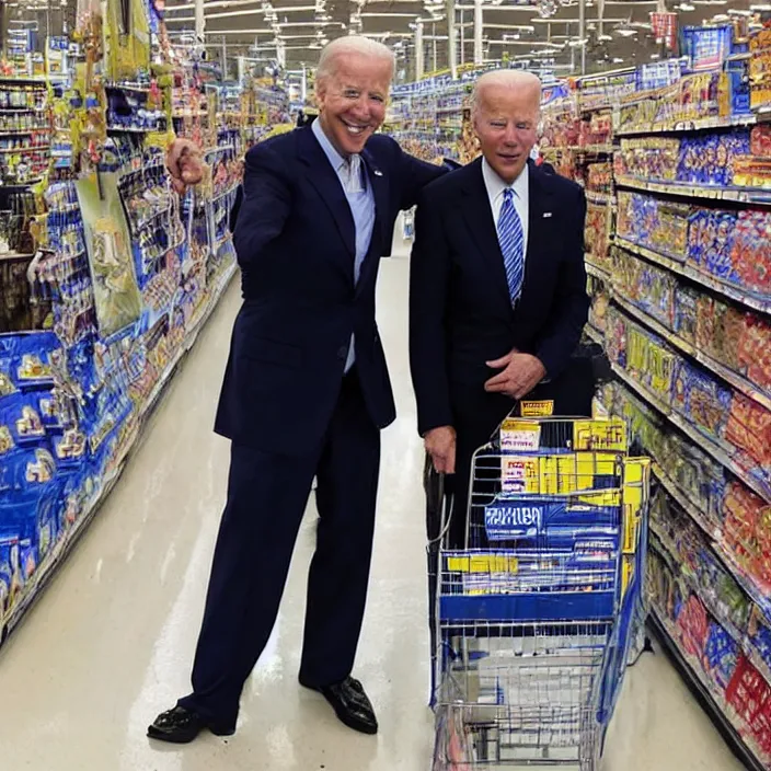 Prompt: Joe Biden with Lee Harvey Oswald in Walmart, detailed photograph, colorised 2020