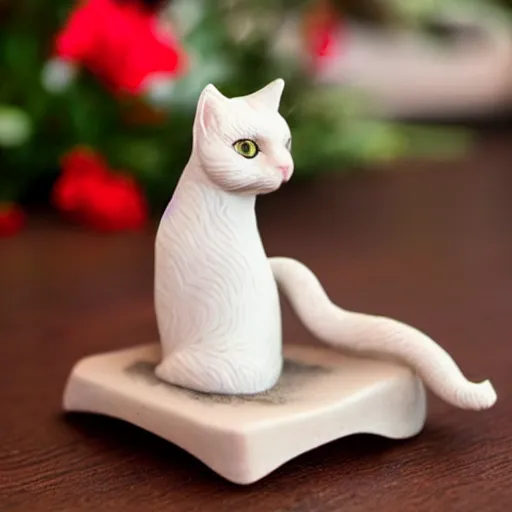 Prompt: little cat statue on a cracker