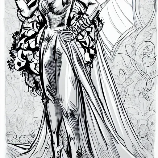 Prompt: elegant lady, lineart, Adam Kubert