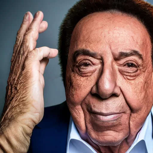 Image similar to Silvio Santos, (EOS 5DS R, ISO100, f/8, 1/125, 84mm, postprocessed, crisp face, facial features)