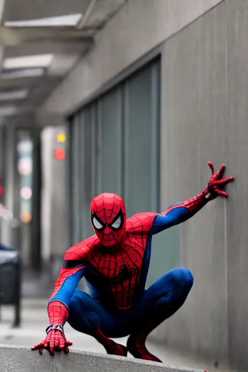 Image similar to cinematic still of spiderman homeless