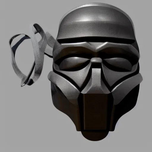 Image similar to MF DOOM mask, highly detailed photo realistic render, shadows, sculpture