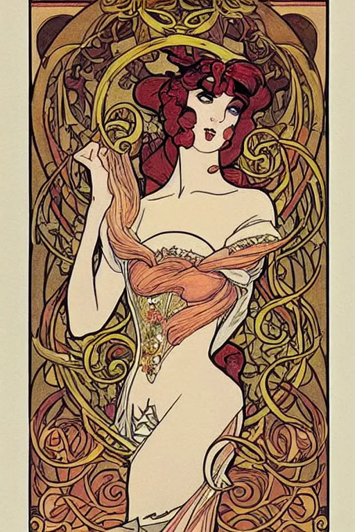 Image similar to beautiful art nouveau painting of princess - peach!!!!!!! by mucha, sharp edges, intricate line - work.