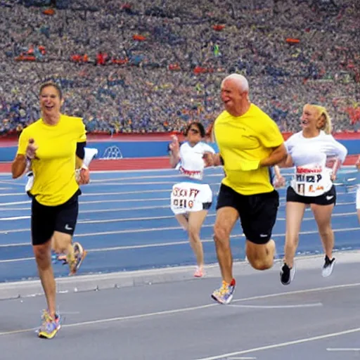 Prompt: astronauts running in a race in a stadium. olympic relay race.