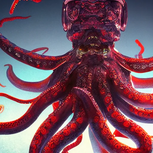 Image similar to Illustration of the Chinese communist party as a dirty octopus with lots of tentacles, dystopian, dirty, 3d shaded, cyberpunk, volumetric lighting, cgsociety, imax, highly detailed