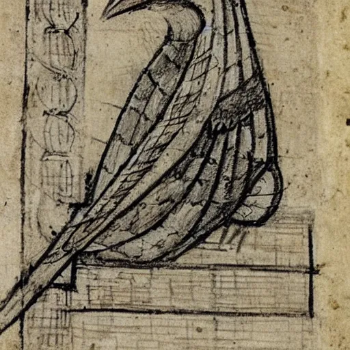 Image similar to medieval sketch of an exhausted anthropomorphic bird resting