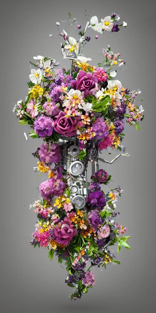 Image similar to a lovely mechanical bouquet of flowers, highly detailed, octane render, cinematic