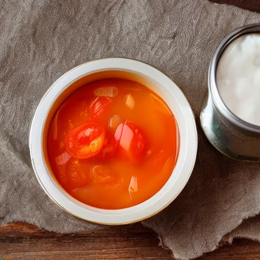 Prompt: condensed milk with tomato