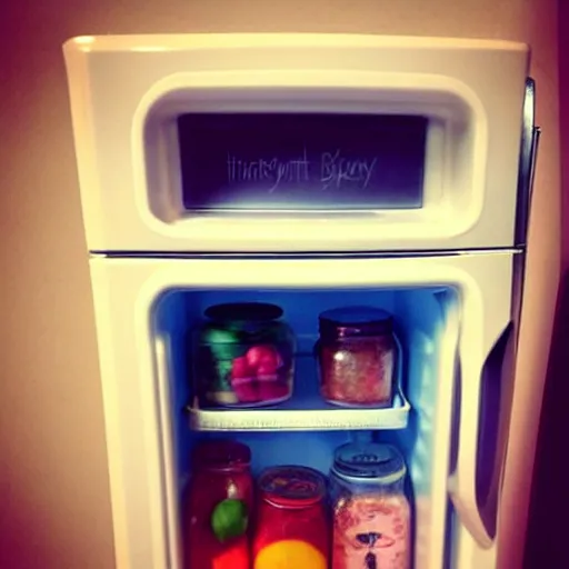 Prompt: cute FRIDGE with human features, super cute, tiny , adorable, awww aspiring, very cute