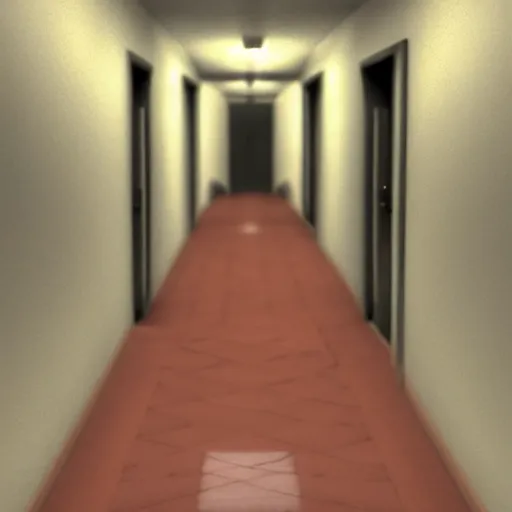 Image similar to a camera view of a scary hallway photo - realistic