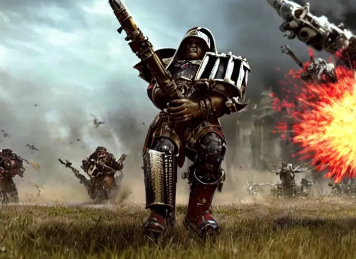 Image similar to john paul ii taking part in warhammer 4 0, 0 0 0 battle, cinematic scene