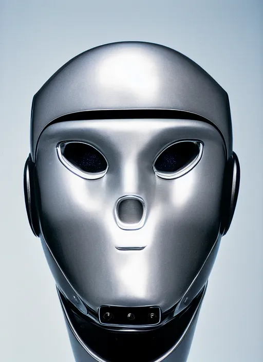 Image similar to a portrait photograph of a robot head designed by Balenciaga, 35mm, pentax, studio