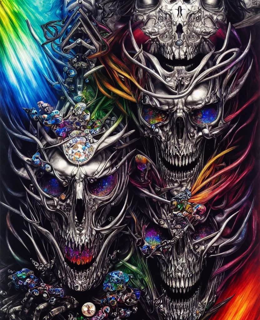 Prompt: realistic detailed image of ultra wrathful rainbow diamond iridescent mega chromed god of death, depth perception, depth of field, action horror by ayami kojima, neo - gothic, gothic, part by adrian ghenie and gerhard richter. art by wojtek siudmak, masterpiece