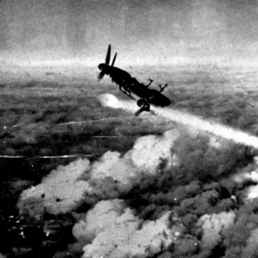 Prompt: highly detailed photograph of a plane being shot out of the sky in ww2, exploding violently, historic archive, cinematic