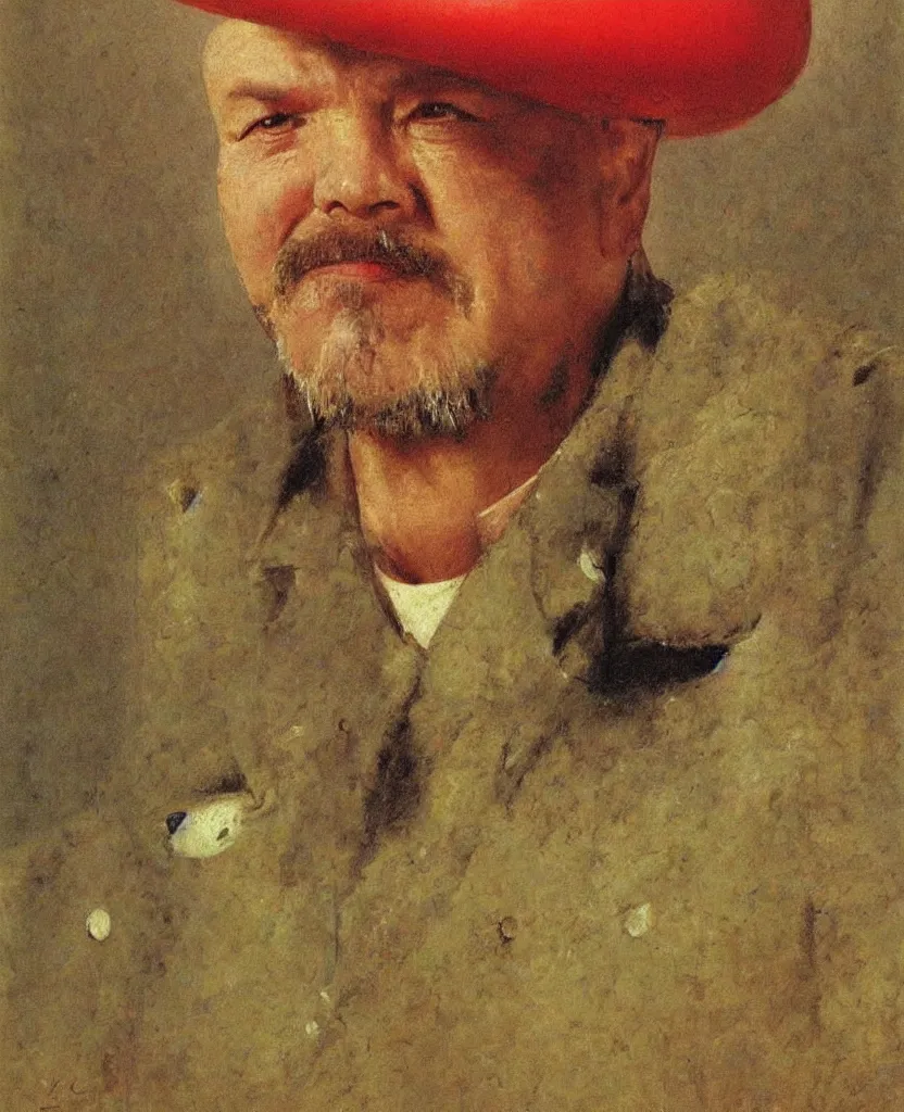 Prompt: A portrait of Vladimir Lenin as an anthropomorphic mushroom by Ilya Repin