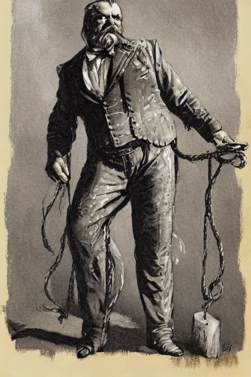 Prompt: vernon. Smug old west circus strongman. concept art by James Gurney.