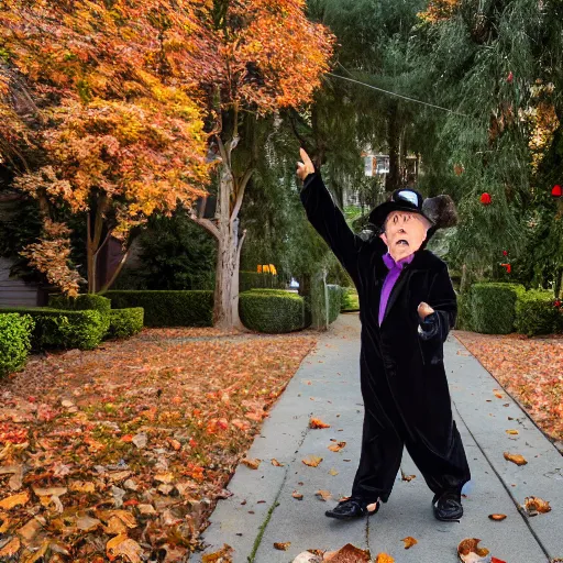 Prompt: christopher walken trick or treating on halloween, ( sony a 7 r iv, symmetric balance, polarizing filter, photolab, lightroom, 4 k, dolby vision, photography awardm, voque, perfect face )