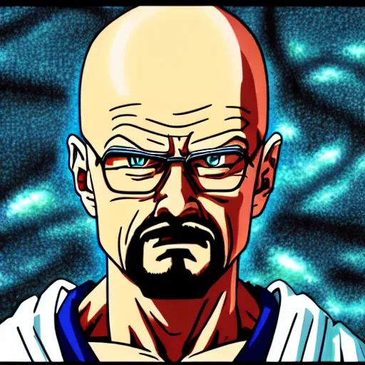 Prompt: a still of walter white in dragon ball z, detailed, by akira toriyama, digital anime art