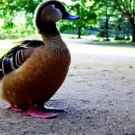 Prompt: programmer's duck sitting before computer after long night of debugging code, sad, drinking, kodak photo