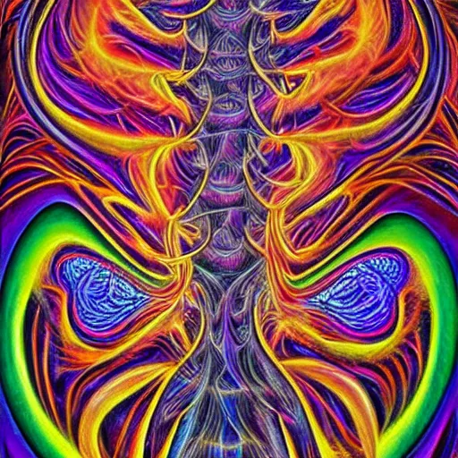 Image similar to the incredible hulk becomes a fractal, painted by alex grey. psychedelic visionary art