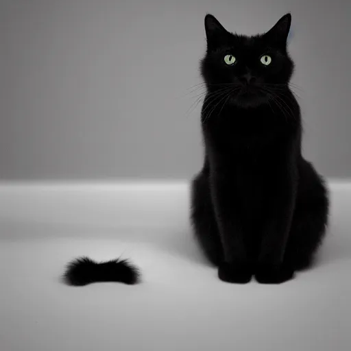 Image similar to national geographic photograph of a black cat sitting in a white room