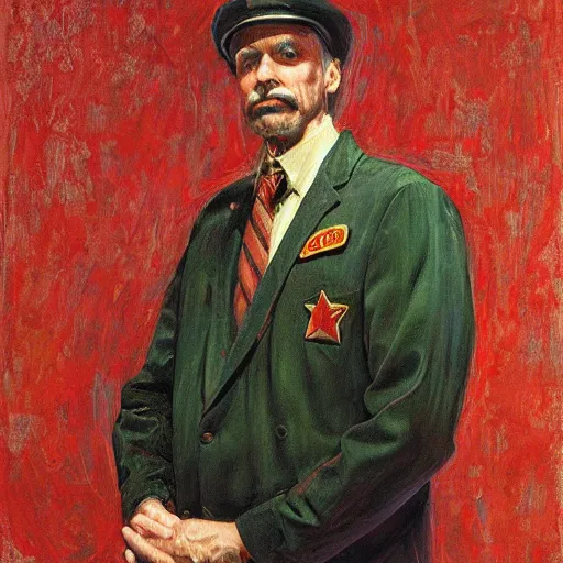 Image similar to portrait of a man with a spandex soviet union costume, by donato giancola.