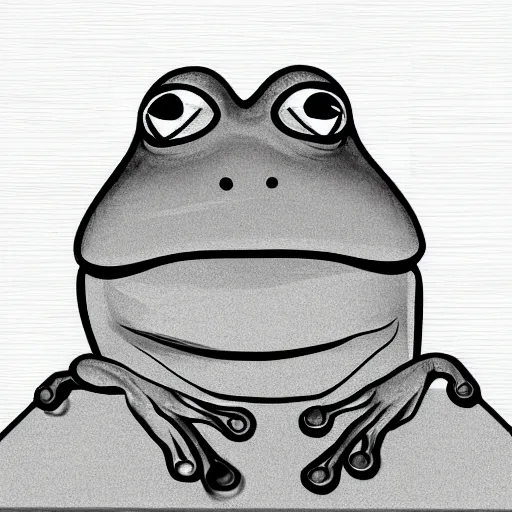 Image similar to sad humanoid frog holding his head in front of a computer screen in a dingy dark room at night. realistic digital art.