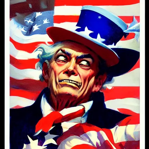 Image similar to greg manchess painting of a propganda poster of uncle sam saying glory to america, painting, trending on artstation, by huang guangjian and gil elvgren and sachin teng