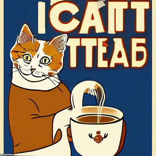 Image similar to british cat sipping on tea, propaganda poster