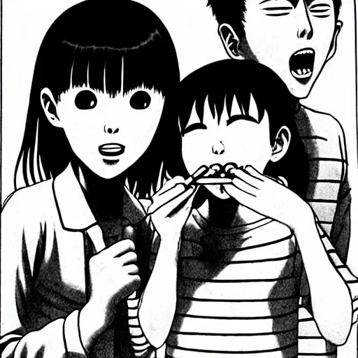 Image similar to children happy smoking by junji ito