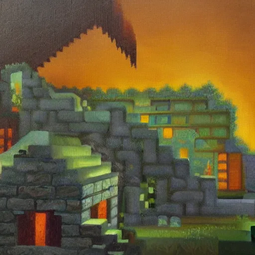 Image similar to minecraft, oil painting