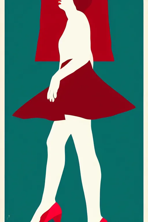 Image similar to minimal movie poster, woman with different colored shoes, dramatic