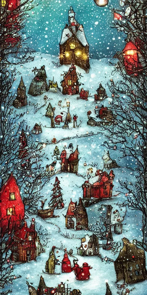 Prompt: a christmas card scene by alexander jansson