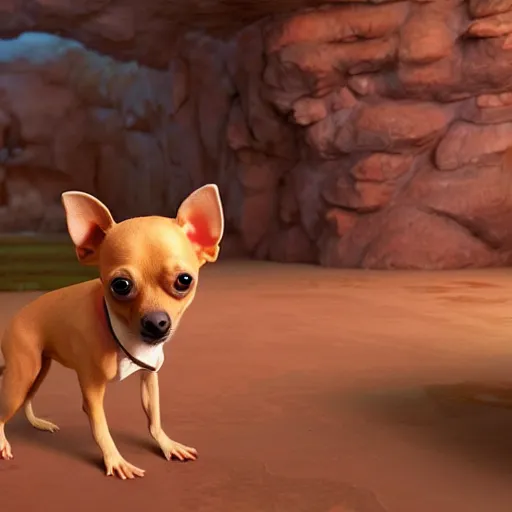 Image similar to a human chihuahua living in an extradimensional reality where it is a god, in the style of wlop, illustration, epic, fantasy, hyper detailed, smooth, unreal engine, sharp focus, ray tracing, physically based rendering, renderman, beautiful