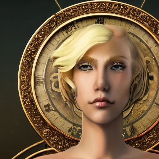 Image similar to a pretty blond steampunk seraphim in the middle of a machine city, perfect symmetrical face, cute face, 8 k, shallow depth of field, 8 k, ultra high detail, concept art, w 1 0 2 4