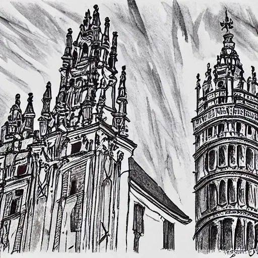 Prompt: la giralda from sevilla, ink manga drawing