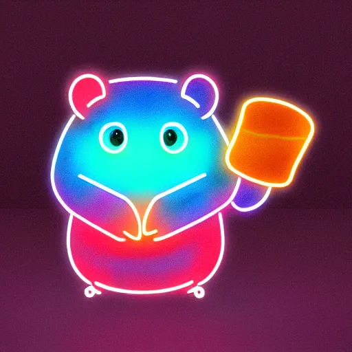 Prompt: cyberpunk hamster! holding rainbow! gem! crystal, neon lights, light reflection, 8 k, hd