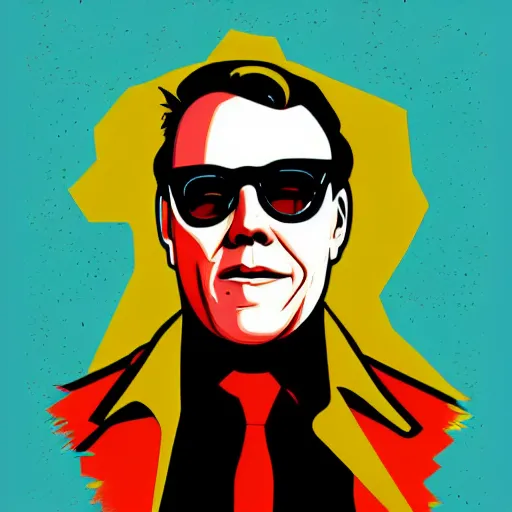 Image similar to individual francois legault portrait retro futurist illustration art by butcher billy, sticker, colorful, illustration, highly detailed, simple, smooth and clean vector curves, no jagged lines, vector art, smooth andy warhol style